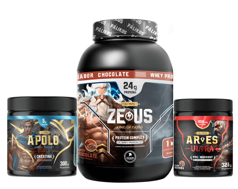 Pack Whey Protein ZeusComplex 1 kg + Creatina + pre entreno Chocolate.