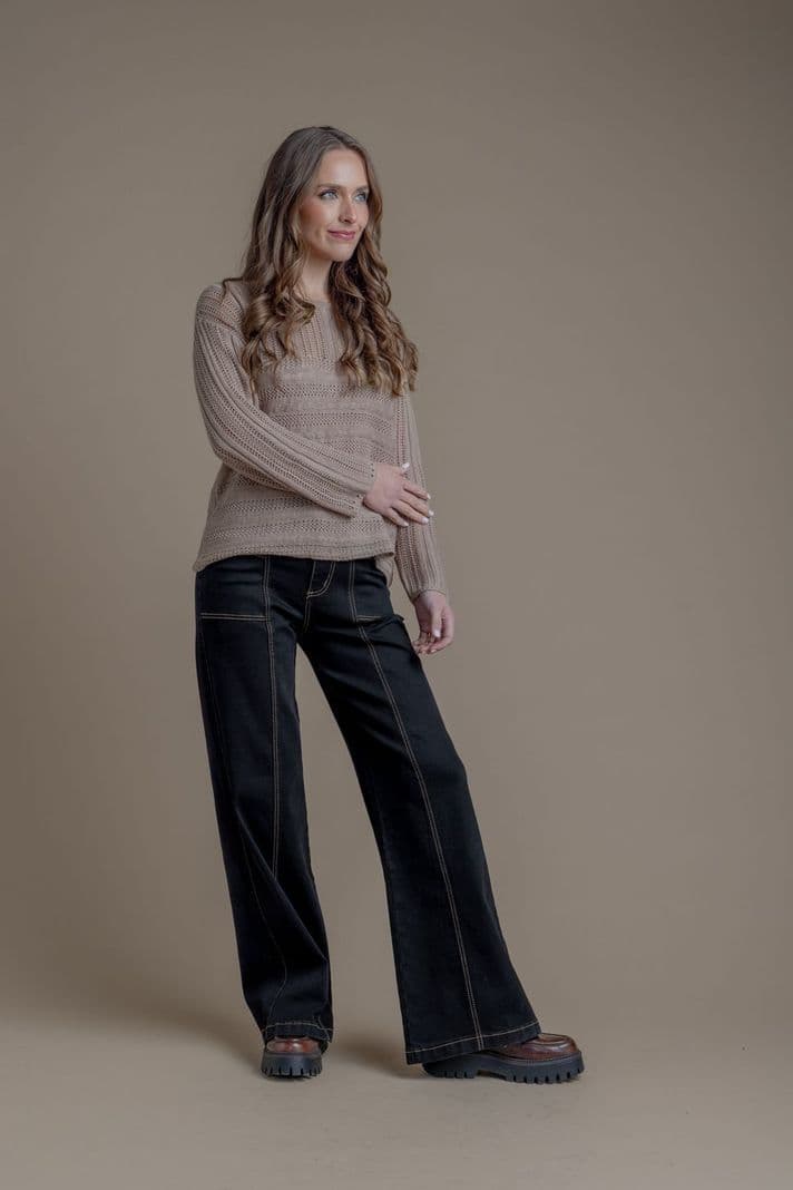 JEANS PIRAGI PALAZZO HILO CONTRATONO Y BOLSILLO INCRUSTADO NEGRO EFESIS 38