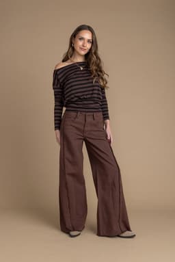 Pantalon Cocoa Palazzo Cortes Desflecado Chocolate Efesis 40