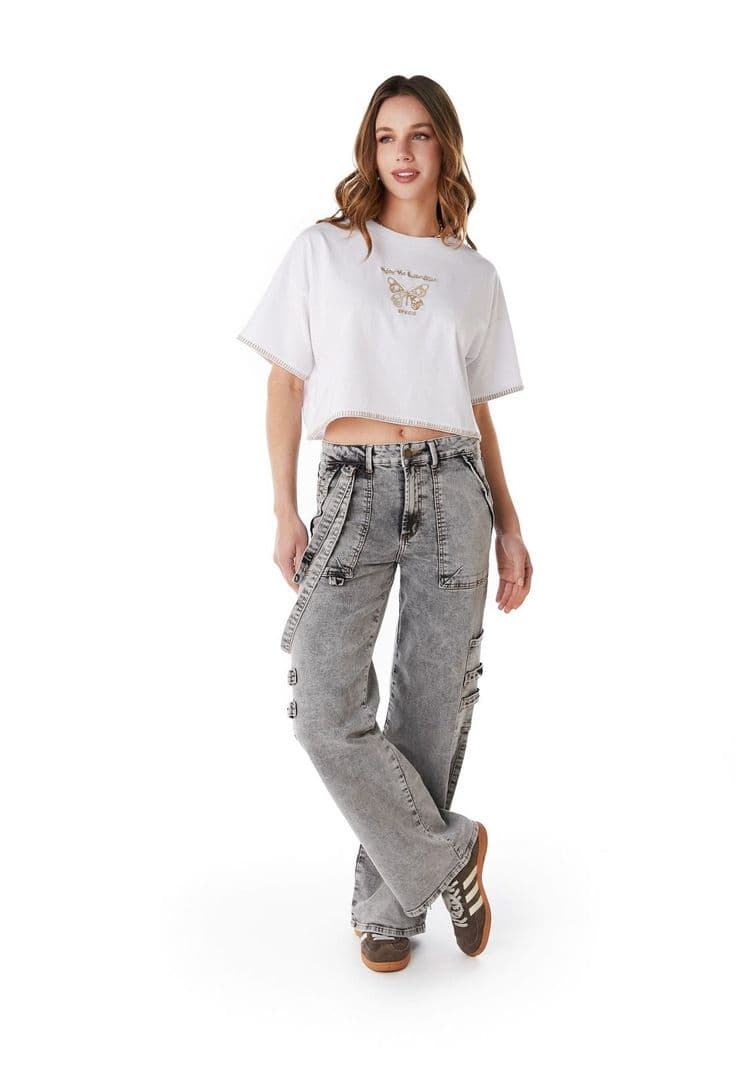 JEANS ZAHIR WIDE TRABAS BOLSILLO PARCHE GRIS EFESIS 36