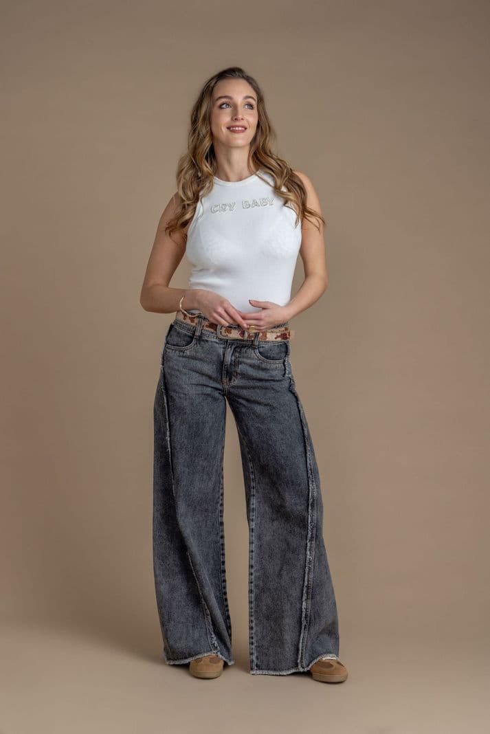 Jeans Cocoa Palazzo Corte Desflecado Gris Efesis 36