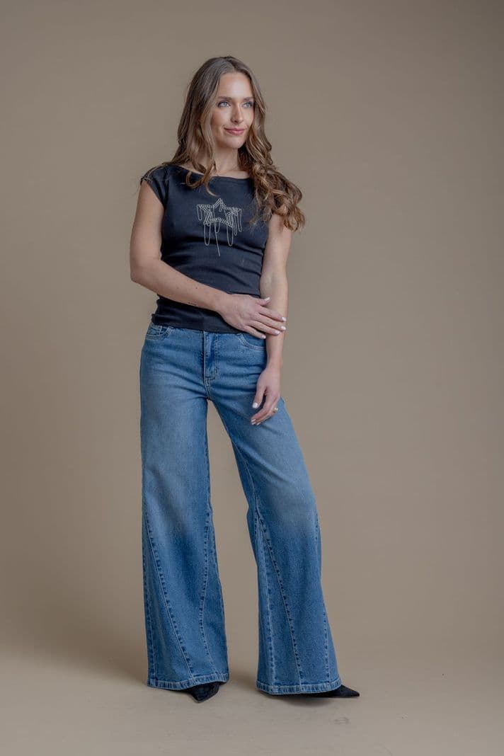 Jeans Corcega Palazzo Piezas Traspaso Azul Efesis 38