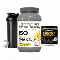 PACK PROTEINA ISO SHAKE 2.2LB VAINILLA PLATANO + CREATINA SIN SABOR 300GR + SHAKER- PULSE NUTRITION
