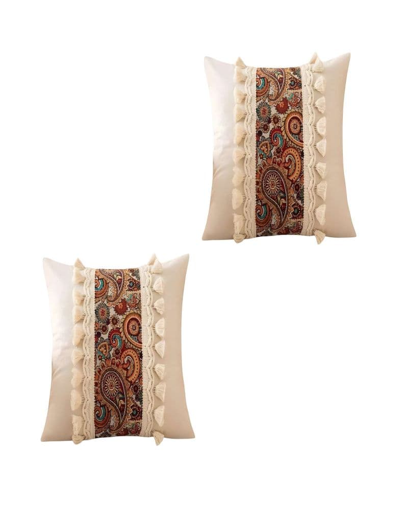 SET DE 2 FUNDAS DE COJIN LINO MANDALA 45X45 BEIGE 03