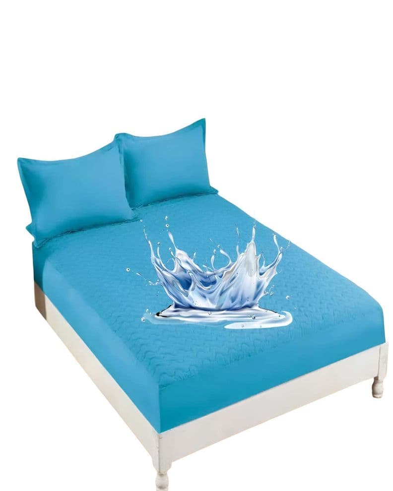 CUBRECOLCHON IMPERMEABLE PLAZA Y MEDIA CELESTE