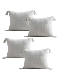 SET DE 4 FUNDAS DE COJIN CHENILLE CON BORLAS 45X45 BLANCO