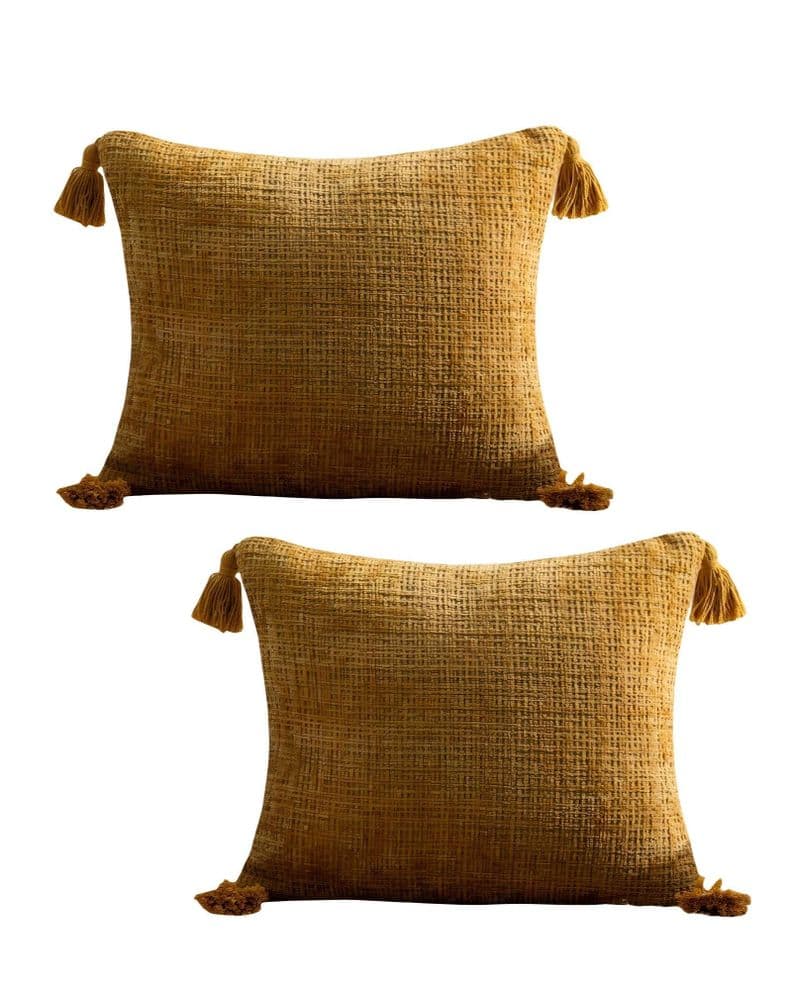 SET DE 2 FUNDAS DE COJIN CHENILLE CON BORLAS 45X45 AMARILLO