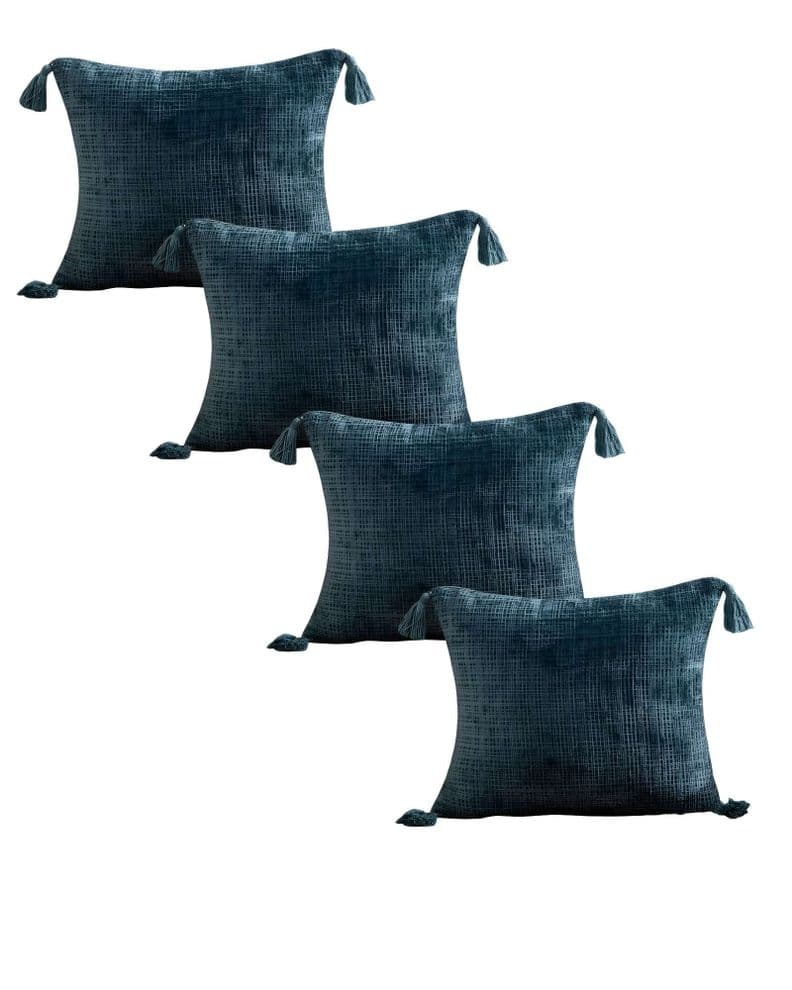 SET DE 4 FUNDAS DE COJIN CHENILLE CON BORLAS 45X45 VERDE