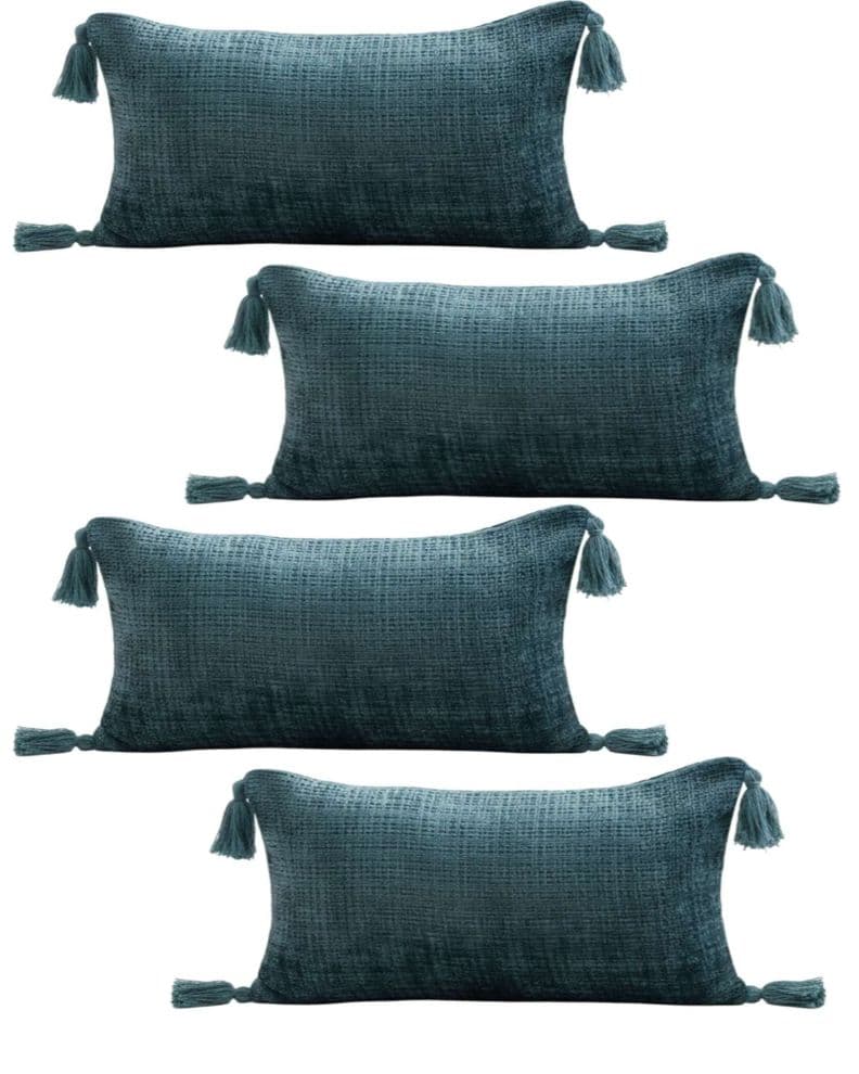 SET DE 4 FUNDAS DE COJIN CHENILLE CON BORLAS 30X50 VERDE