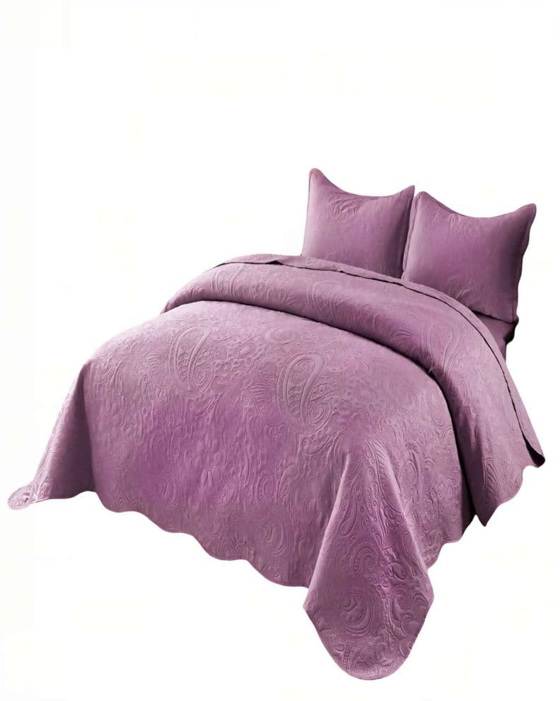 CUBRECAMA QUILT DE VERANO 2 PLAZAS CON RELIEVE COLOR MORADO