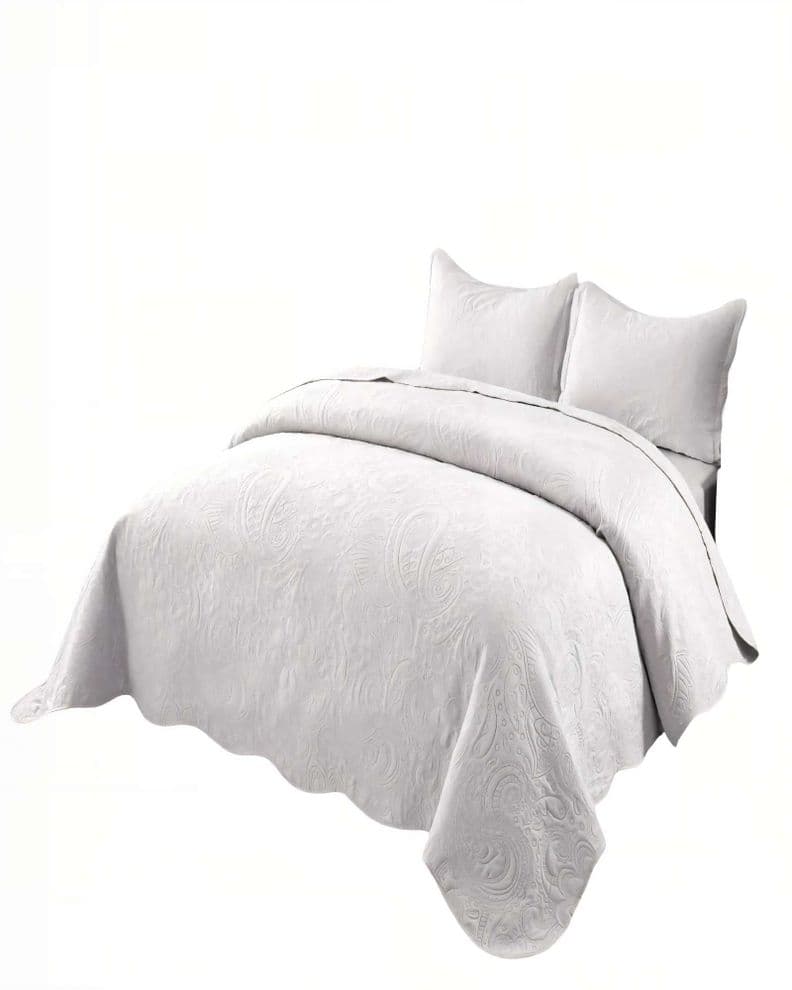 CUBRECAMA QUILT DE VERANO 2 PLAZAS CON RELIEVE COLOR BLANCO