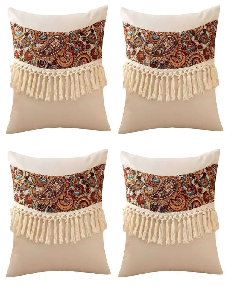 SET DE 4 FUNDAS DE COJIN LINO MANDALA 45X45 BEIGE 02