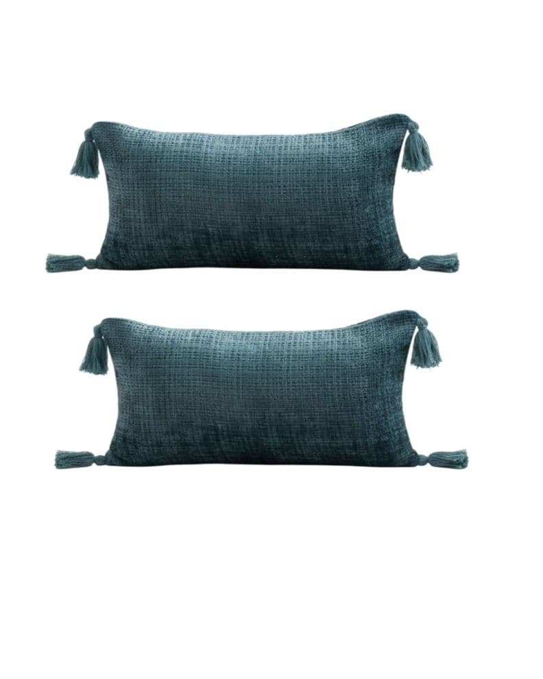 SET DE 2 FUNDAS DE COJIN CHENILLE CON BORLAS 30X50 VERDE