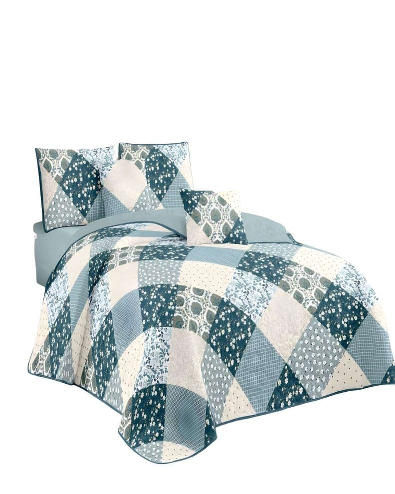 CUBRECAMA QUILT DE VERANO PLAZA Y MEDIA VERDE