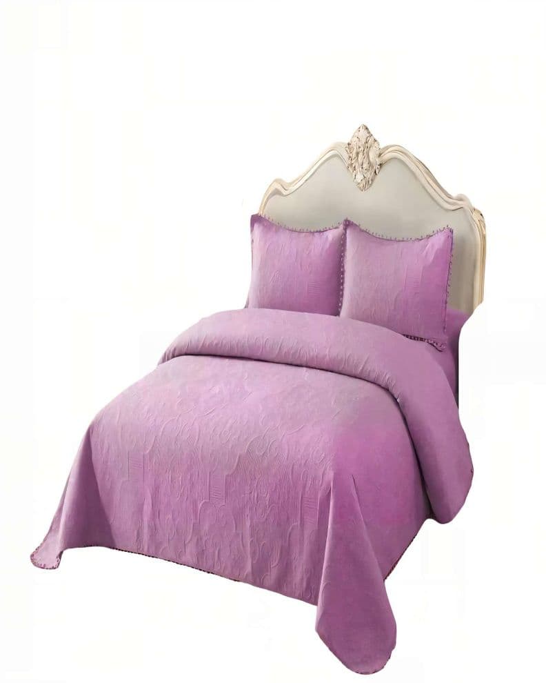 CUBRECAMA QUILT DE VERANO 1,5 PLAZAS CON POMPON COLOR MORADO