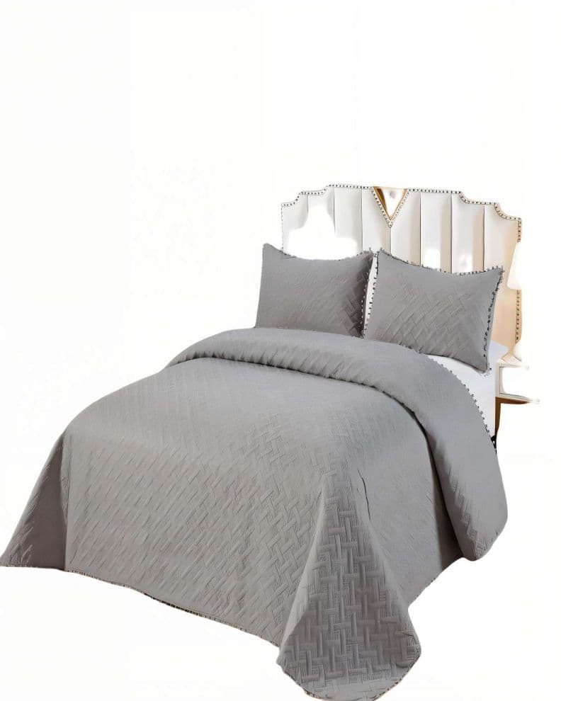 CUBRECAMA DE VERANO UNICOLOR CON POMPON KING COLOR GRIS