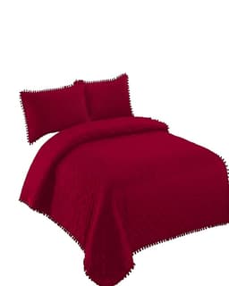 CUBRECAMA QUILT DE VERANO 1,5 PLAZAS CON POMPON COLOR BURDEO