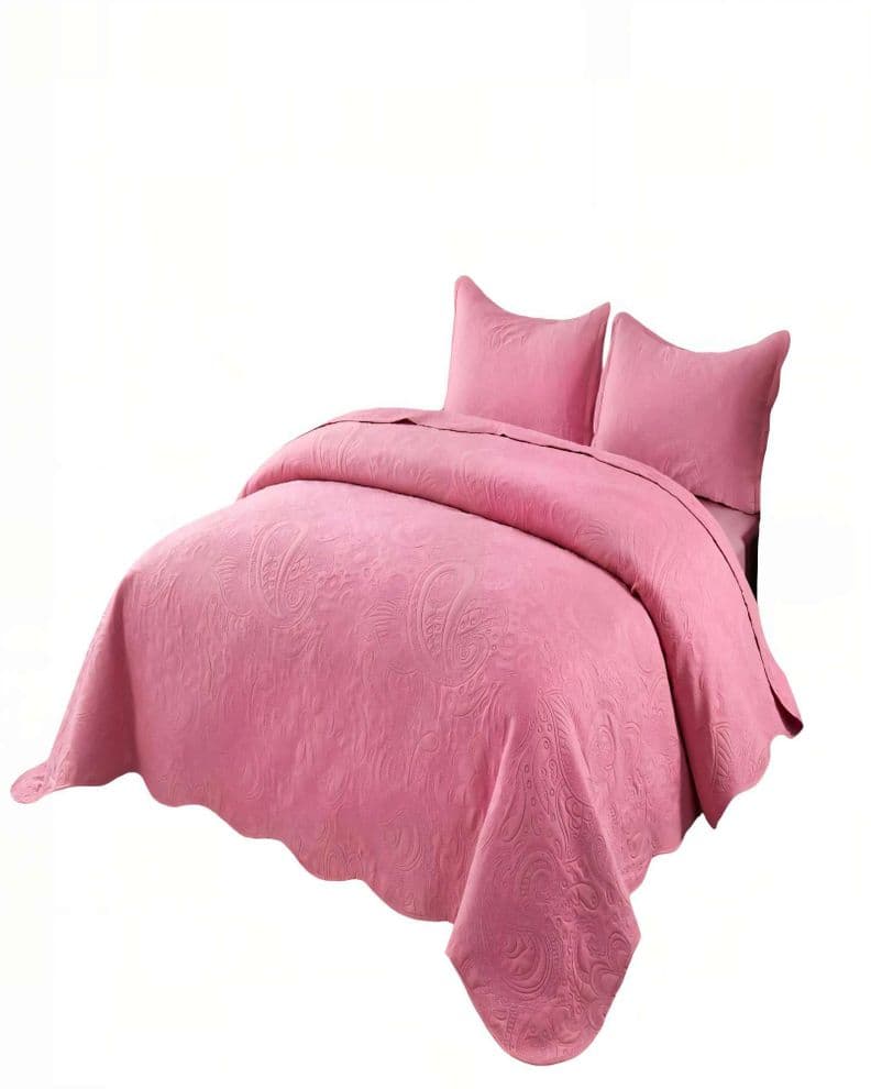 CUBRECAMA QUILT DE VERANO 2 PLAZAS CON RELIEVE COLOR ROSADO