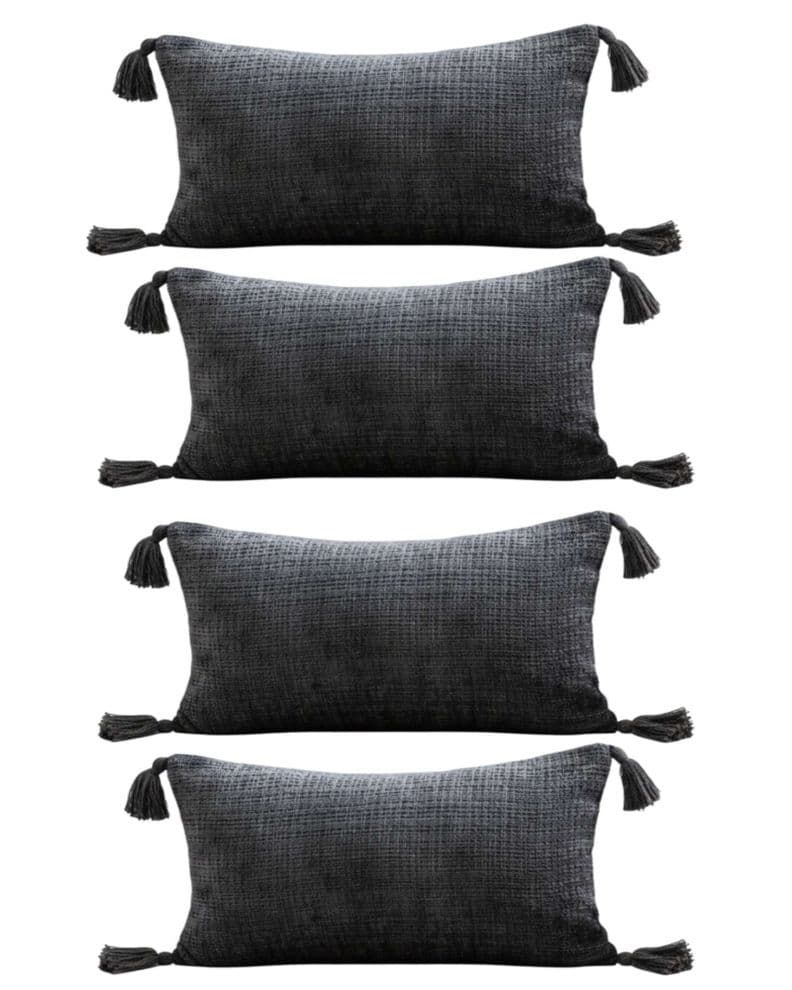 SET DE 4 FUNDAS DE COJIN CHENILLE CON BORLAS 30X50 GRIS