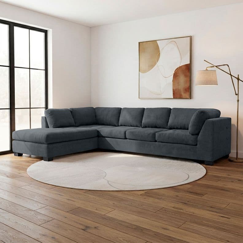 Sofa Seccional Londres 6 Cuerpos Chenille Marengo Izquierdo Resortes