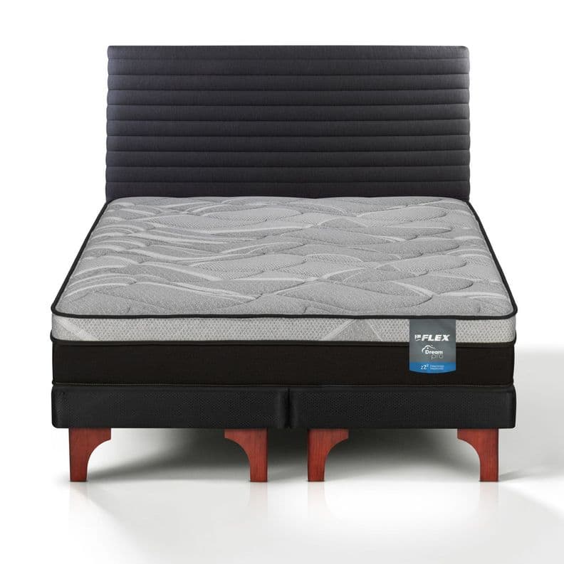 Cama Europea Dream Pro 2 Plazas Box 150x200 + Respaldo Modern Flex Negro