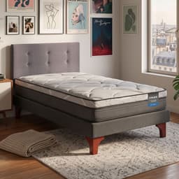 Cama Europea Dream Pocket 1.5 Plazas Box 105x200 + Respaldo Royal Grafito Flex