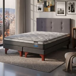 Cama Europea Dream Pocket 2 Plazas Box 150x200 + Respaldo Royal Grafito Flex