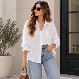 Camisa Lisa Mujer Colores Manga Larga Casual Blanco