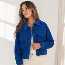 Chaqueta Cotele Mujer Manga Larga Estilo Casual Azul