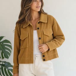 Chaqueta Cotele Mujer Manga Larga Estilo Casual Amarillo