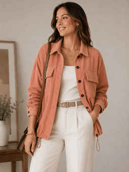 Chaqueta Mujer Cotele Oversize Con Elastico Ajustable Naranjo