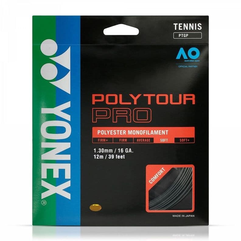 CUERDA DE TENIS YONEX POLY TOUR PRO 16L/1.30MM NEGRA 12 MTS. Negro