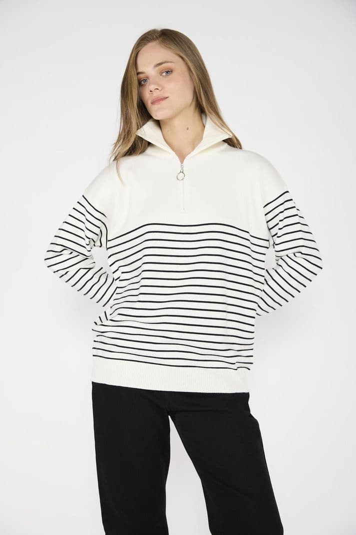 Sweater Rayas Renata Crudo/Negro Crema M