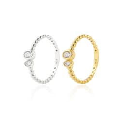 Anillo Compromiso de Oro 18kt Circon bolitas Blanco y Amarillo 13