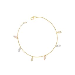 Tobilleras de Oro 18kt Modelo Hojitas Colgantes Amarillo 25