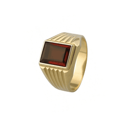 Anillo Oro 18kt Sello Rectangular Ranurado Circonita Blanco 8