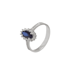 Anillo Compromiso Oro Blanco 18kt Diamantes 19 Pts y 48Pts Zafiro 14