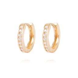 Aros de Oro 18kt Argollas Con Circonitas en Riel Amarillo 10