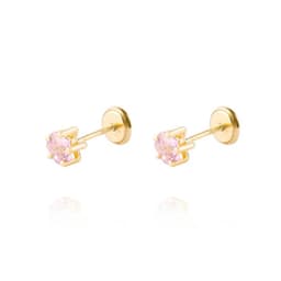 Aros de Oro 18kt Estrella Piedra Rosa Francia Amarillo 4