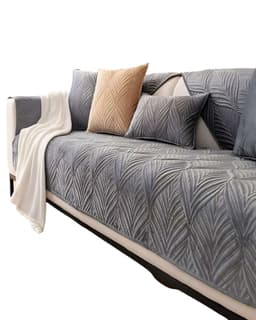 JUEGO DE 5 FUNDAS PARA SOFA CON DISENO DE LINEAS GRIS