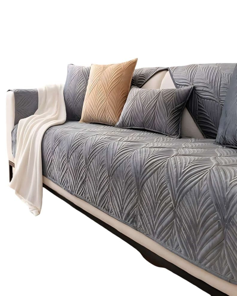 JUEGO DE 5 FUNDAS PARA SOFA CON DISENO DE LINEAS GRIS
