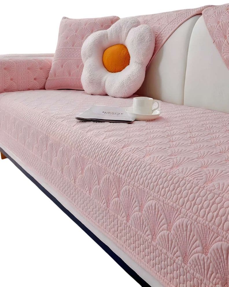JUEGO DE 5 FUNDAS PARA SOFA CON DISENO DE OSTRA ROSA Rosado