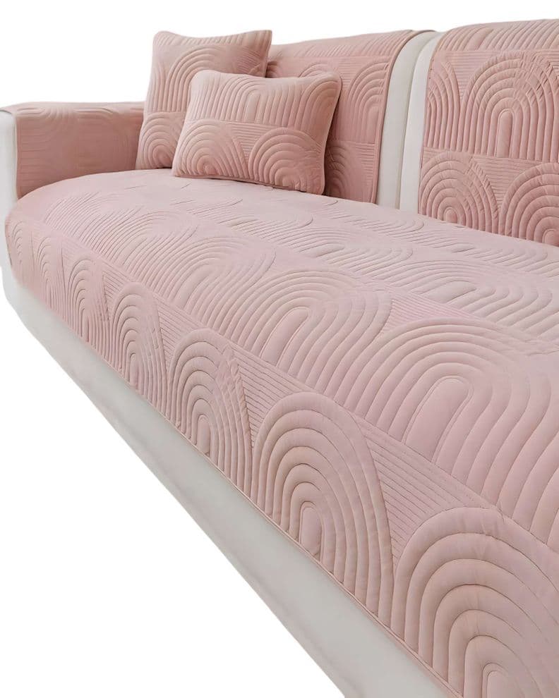 JUEGO DE 5 FUNDAS PARA SOFA CON DISENO DE CURVAS ROSA Rosado