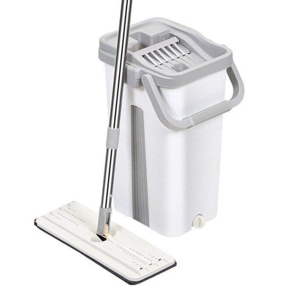 Trapeador Escurridor Mopa Rotativa Gris Con Repuesto Gris Espejado Plata
