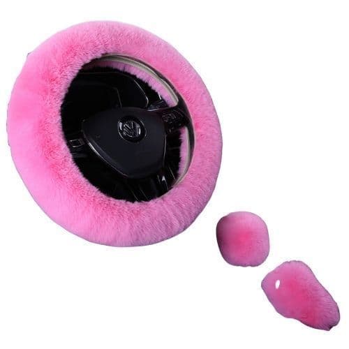 Kit Funda De Volante Pomo Freno Cinturon Reposabrazos Felpa Rosado 38