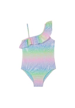 Traje de Bano Entero UV30+ Un Hombro para Nina Blanco 4