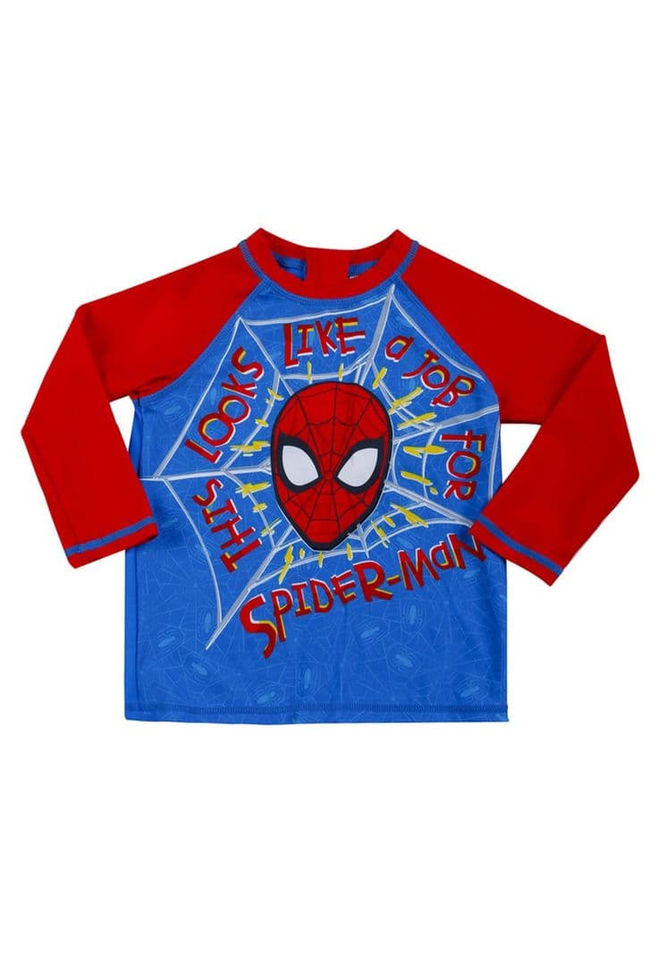 Polera Bebe Nino UV 50 Manga Larga Disney Spiderman Turquesa Azul 18 A 24 Meses