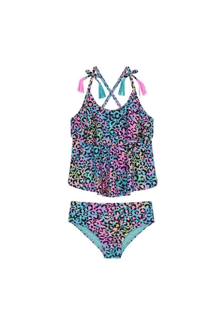 Traje de Bano Tankini UV30+ con Vuelos para Nina Rosado 10