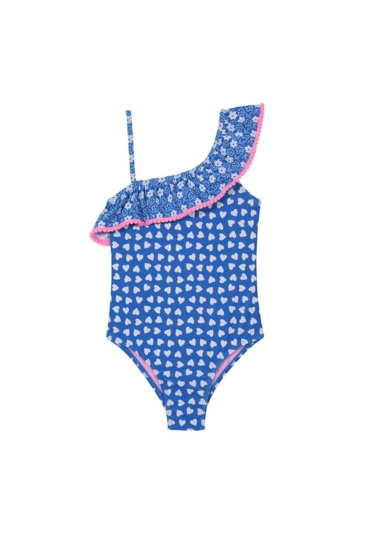 Traje de Bano Nina Un Hombro UV30+ Pompom H2O Wear Azul 6