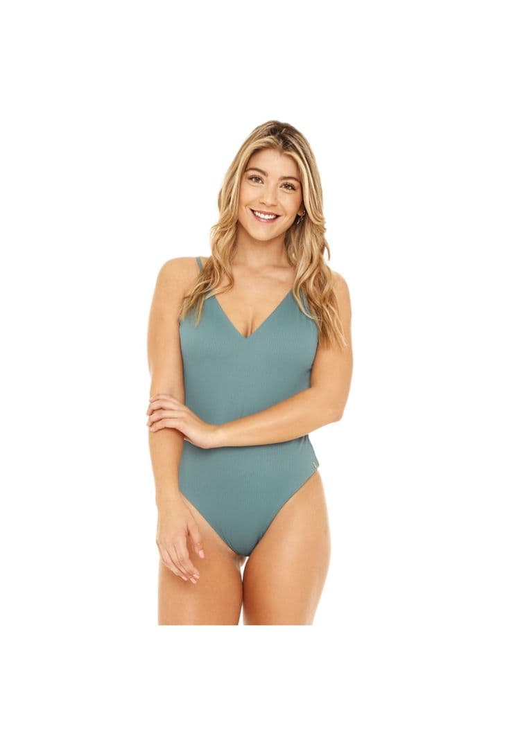 Traje de Bano Entero Mujer H2O Wear Triangulo Textura Rib Verde Verde Esmeralda L